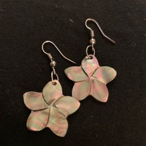 Hawaiian mother of pearl drop plumeria earrings